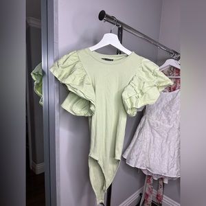 ZARA light green ruffled bodysuit